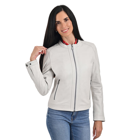 Chamarra de Piel para dama en color Blanco.